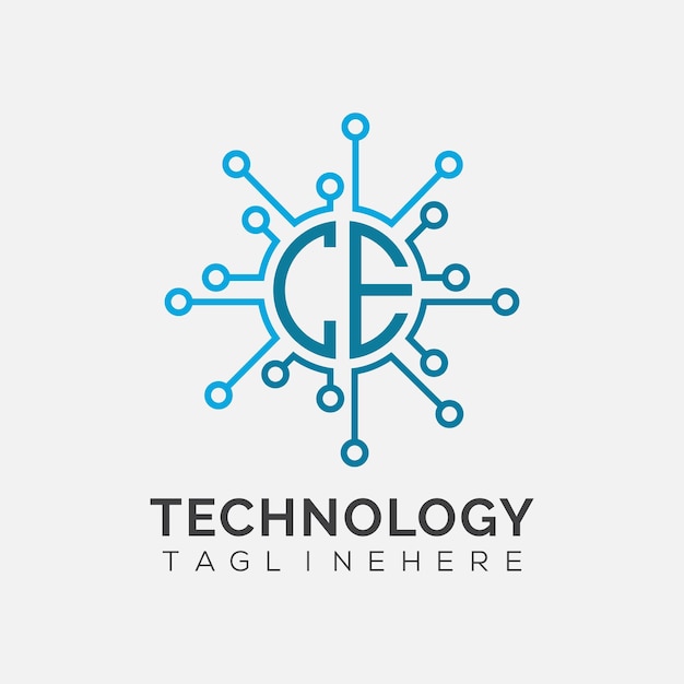 Monograma inicial CE para el logotipo tecnológico con diseño de estilo circular