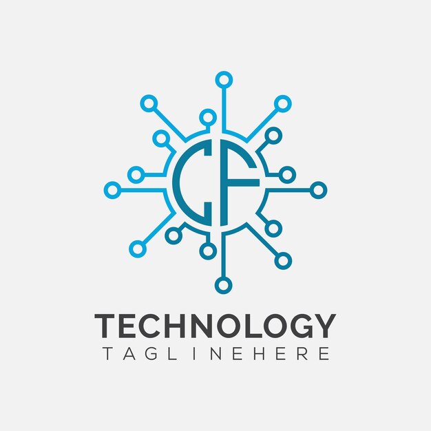 Monograma inicial CF para el logotipo tecnológico con diseño de estilo circular
