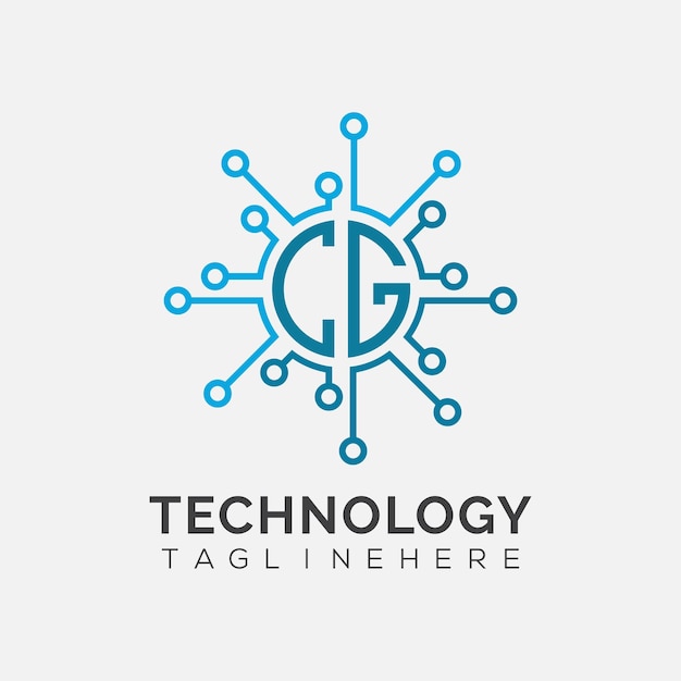 Monograma inicial CG para el logotipo tecnológico con diseño de estilo circular