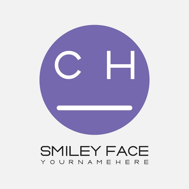 Monograma inicial CH para el logotipo de la cara sonriente con diseño de estilo circular