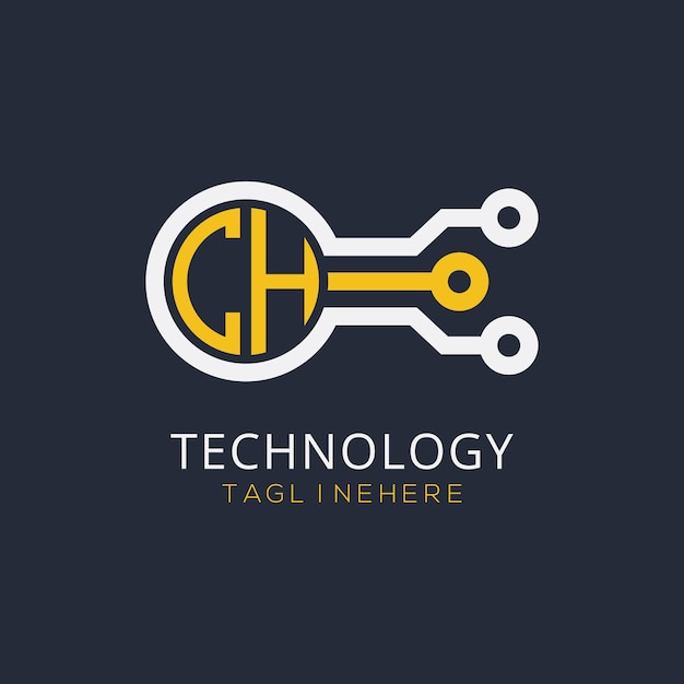 Monograma inicial CH para el logotipo tecnológico con diseño de estilo circular