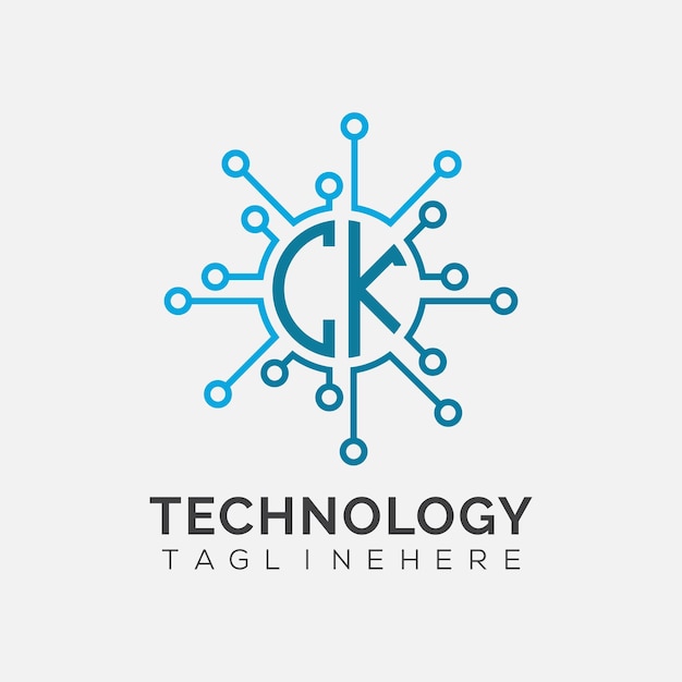 Monograma inicial CK para el logotipo tecnológico con diseño de estilo circular