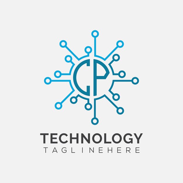 Monograma inicial CP para el logotipo tecnológico con diseño de estilo circular