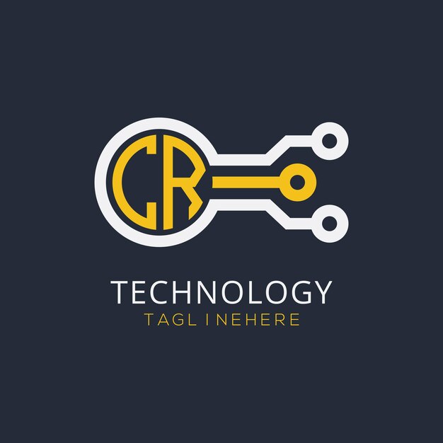 Monograma inicial CR para el logotipo tecnológico con diseño de estilo circular