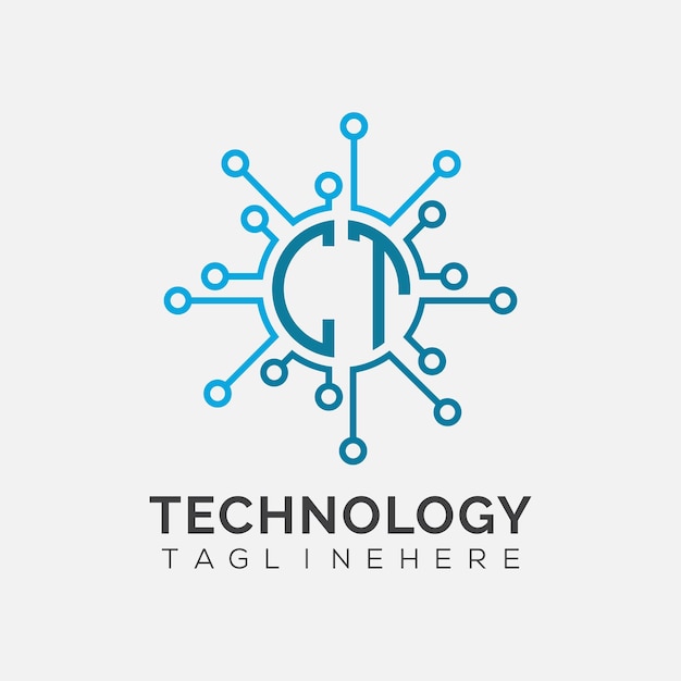 Monograma inicial CT para el logotipo tecnológico con diseño de estilo circular
