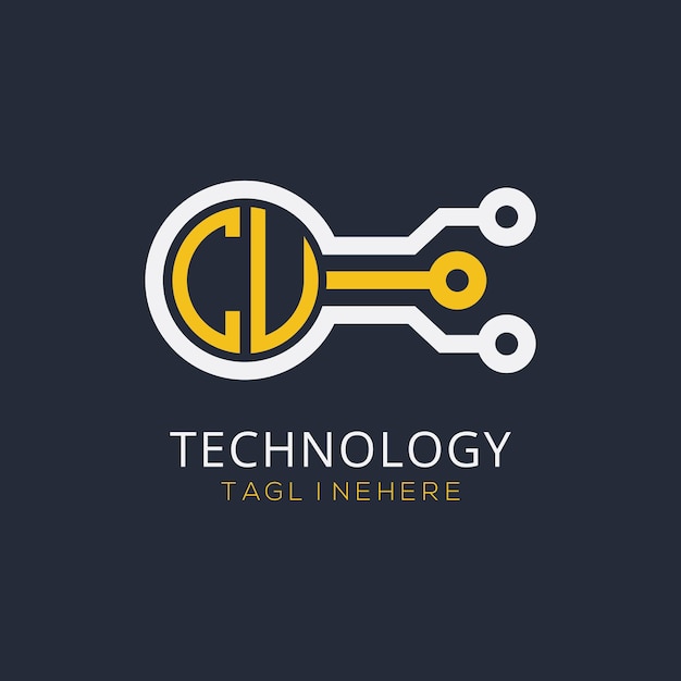 Monograma inicial de CU para el logotipo tecnológico con diseño de estilo circular