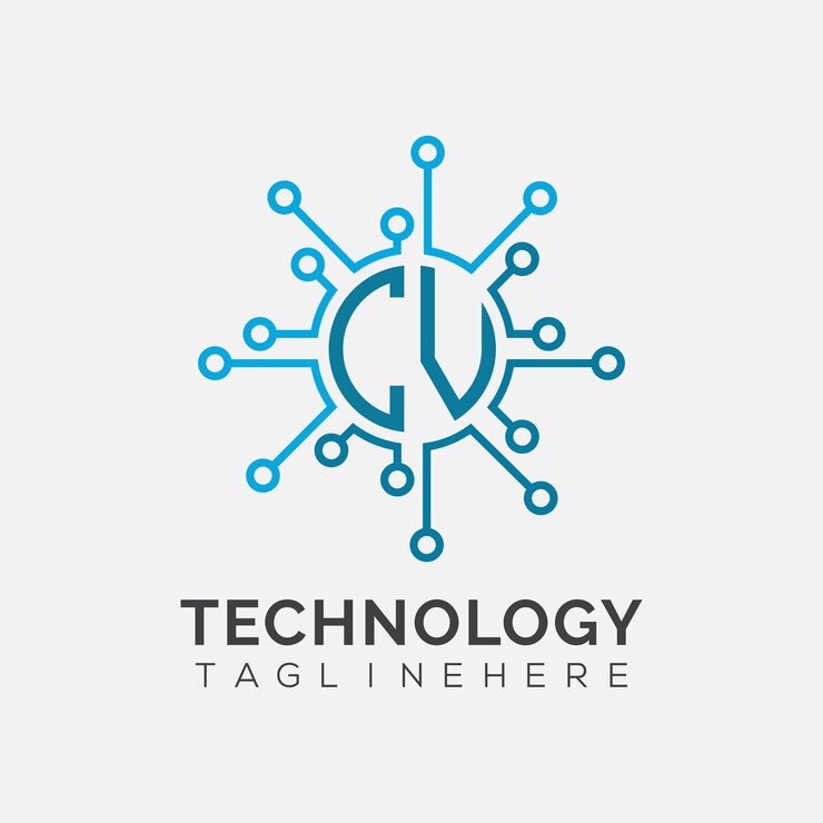 Vector monograma inicial de cv para el logotipo tecnológico con diseño de estilo circular