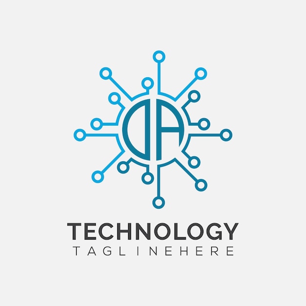Monograma inicial DA para el logotipo tecnológico con diseño de estilo circular