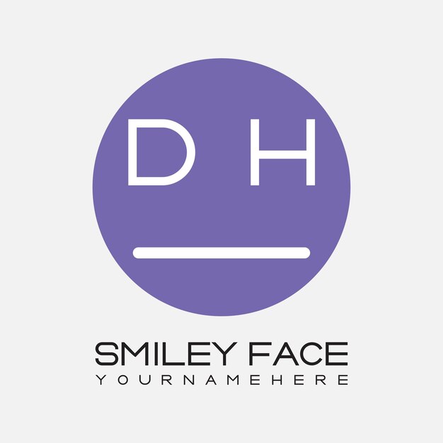 monograma inicial DH para el logotipo de la cara sonriente con diseño de estilo circular