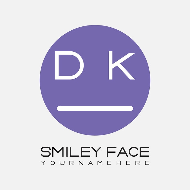 Monograma inicial DK para el logotipo de la cara sonriente con diseño de estilo circular