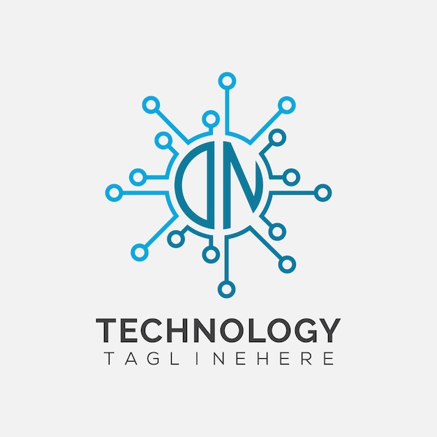 Monograma inicial DN para el logotipo tecnológico con diseño de estilo circular