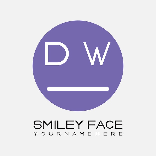 Monograma inicial DW para el logotipo de la cara sonriente con diseño de estilo circular
