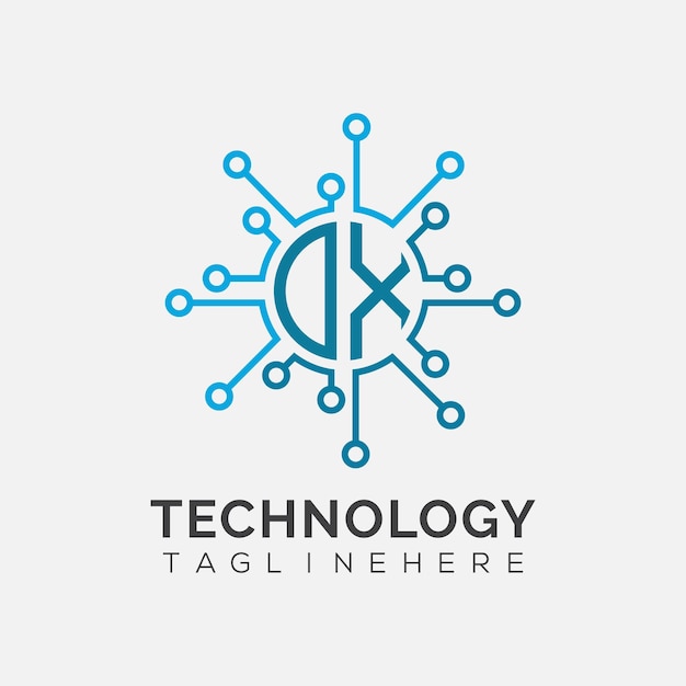 Monograma inicial DX para el logotipo tecnológico con diseño de estilo circular