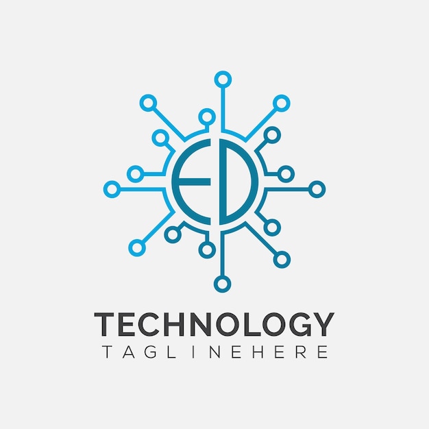 Monograma inicial de ED para el logotipo tecnológico con diseño de estilo circular