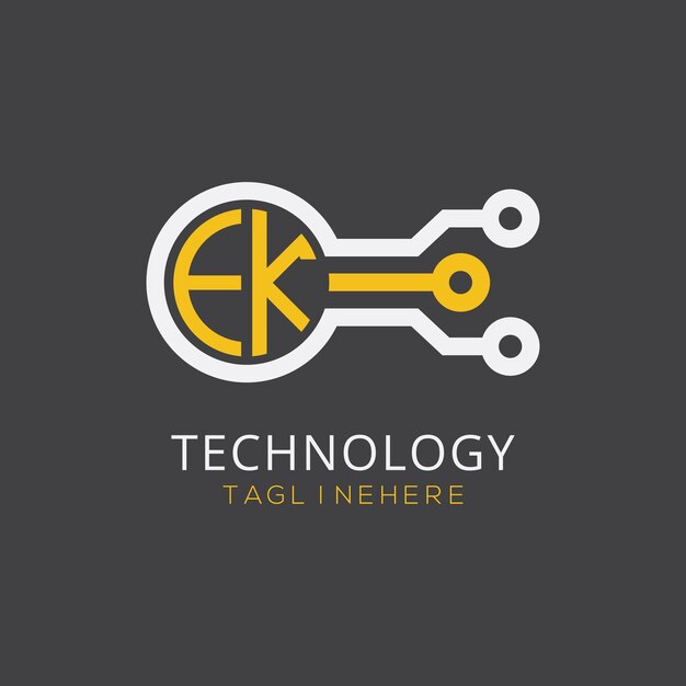 Monograma inicial EK para el logotipo tecnológico con diseño de estilo circular