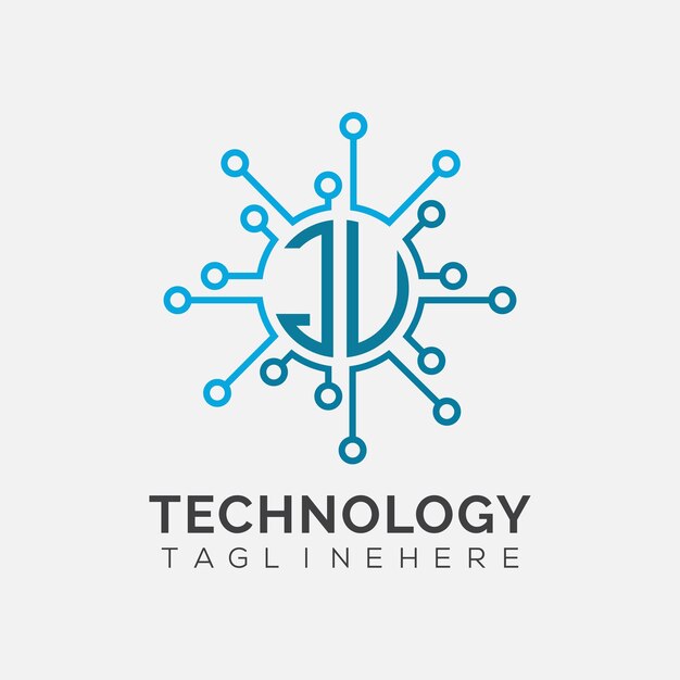 Monograma inicial de la empresa conjunta para el logotipo tecnológico con diseño de estilo circular