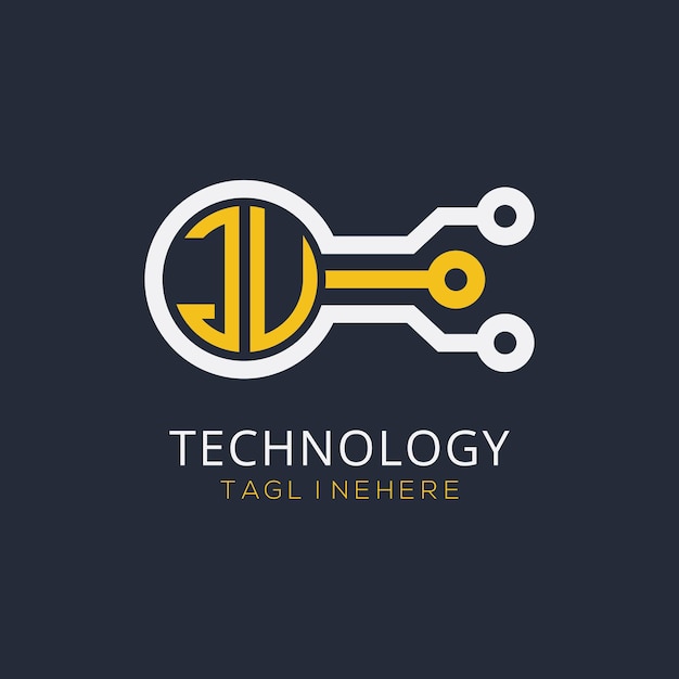 Monograma inicial de la empresa conjunta para el logotipo tecnológico con diseño de estilo circular