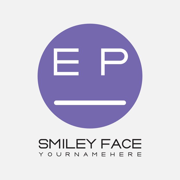 Monograma inicial de EP para el logotipo de la cara sonriente con diseño de estilo circular