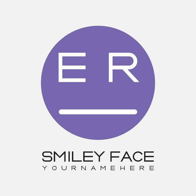 Monograma inicial de ER para el logotipo de la cara sonriente con diseño de estilo circular
