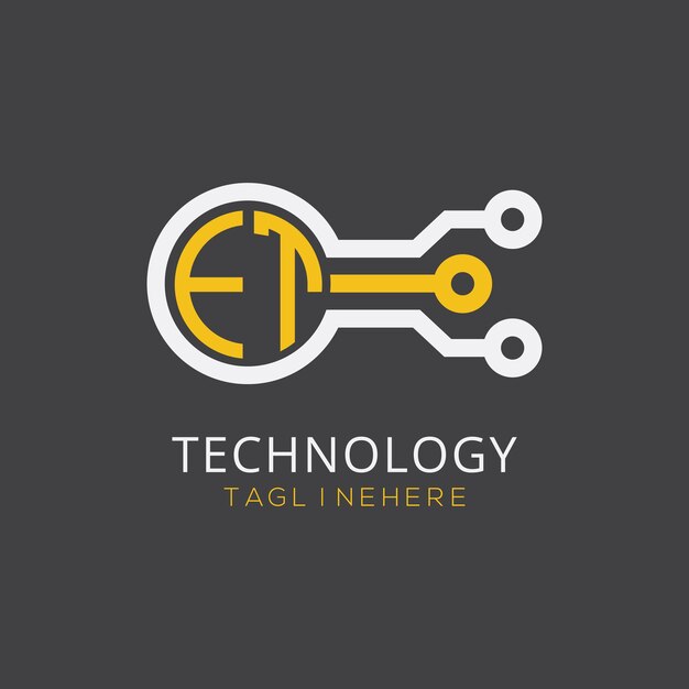 Monograma inicial ET para el logotipo tecnológico con diseño de estilo circular