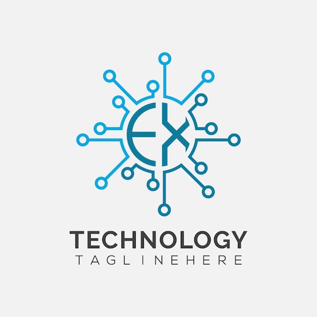 monograma inicial EX para el logotipo tecnológico con diseño de estilo circular
