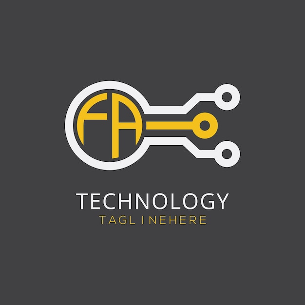 Monograma inicial FA para el logotipo tecnológico con diseño de estilo circular