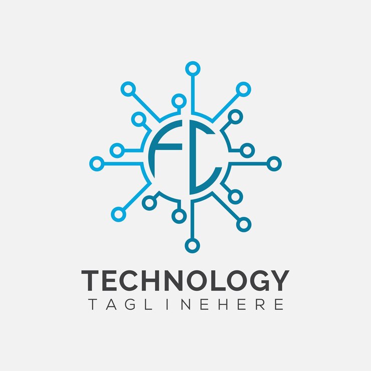 Vector monograma inicial fc para el logotipo tecnológico con diseño de estilo circular
