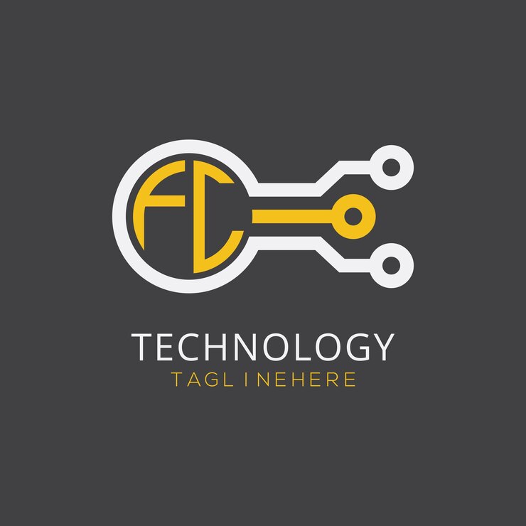 Vector monograma inicial fc para el logotipo tecnológico con diseño de estilo circular