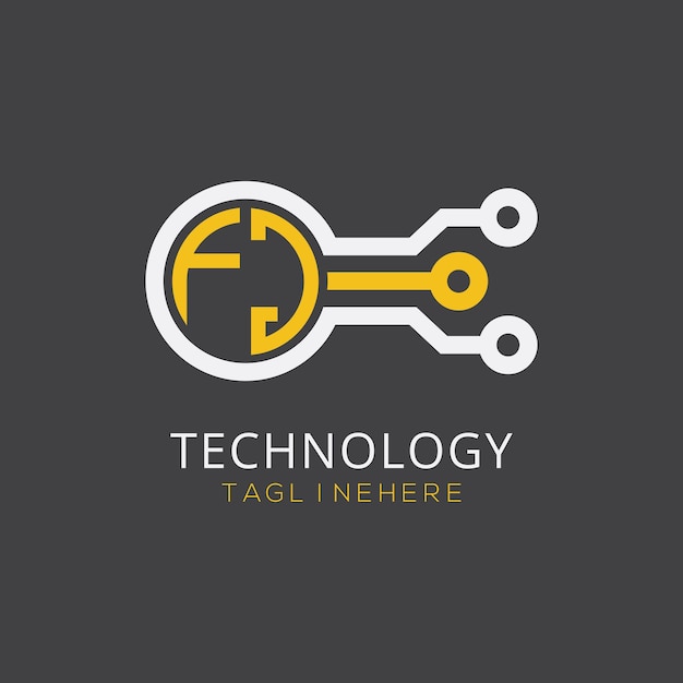 Monograma inicial de FJ para el logotipo tecnológico con diseño de estilo circular