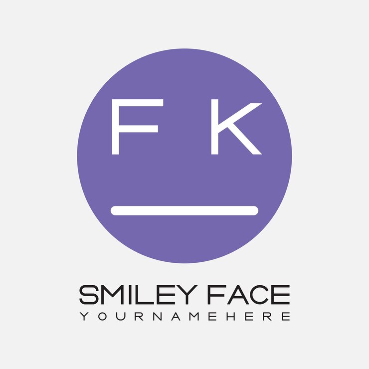 Vector monograma inicial fk para el logotipo de la cara sonriente con diseño de estilo circular