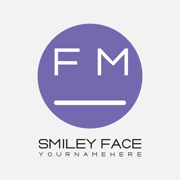 Monograma inicial de FM para el logotipo de la cara sonriente con diseño de estilo circular