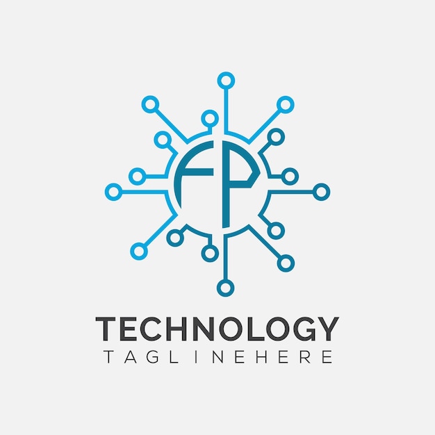 Monograma inicial de FP para el logotipo tecnológico con diseño de estilo circular