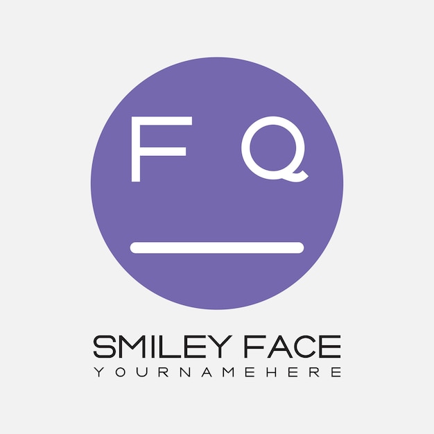 Monograma inicial FQ para el logotipo de la cara sonriente con diseño de estilo circular