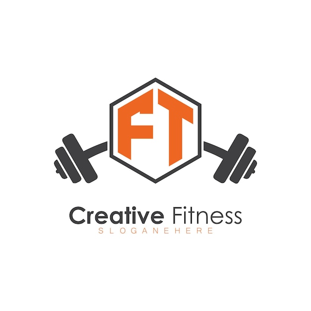 Monograma inicial FT para el logotipo de Fitness con diseño de estilo polígono