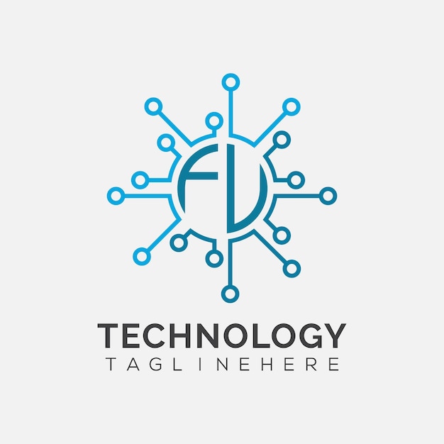 Monograma inicial FU para el logotipo tecnológico con diseño de estilo circular