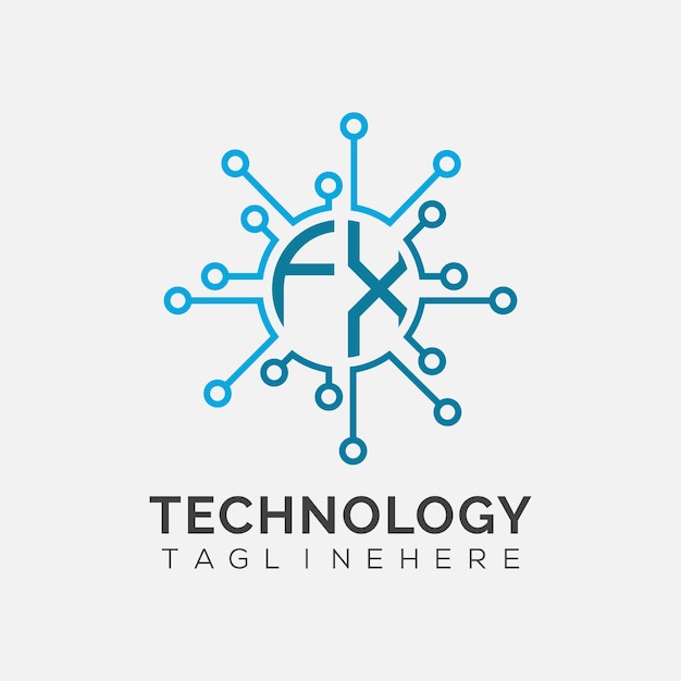 Monograma inicial FX para el logotipo tecnológico con diseño de estilo circular