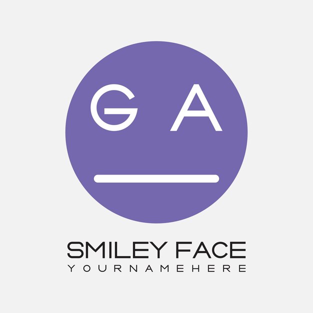 Monograma inicial GA para el logotipo de la cara sonriente con diseño de estilo circular