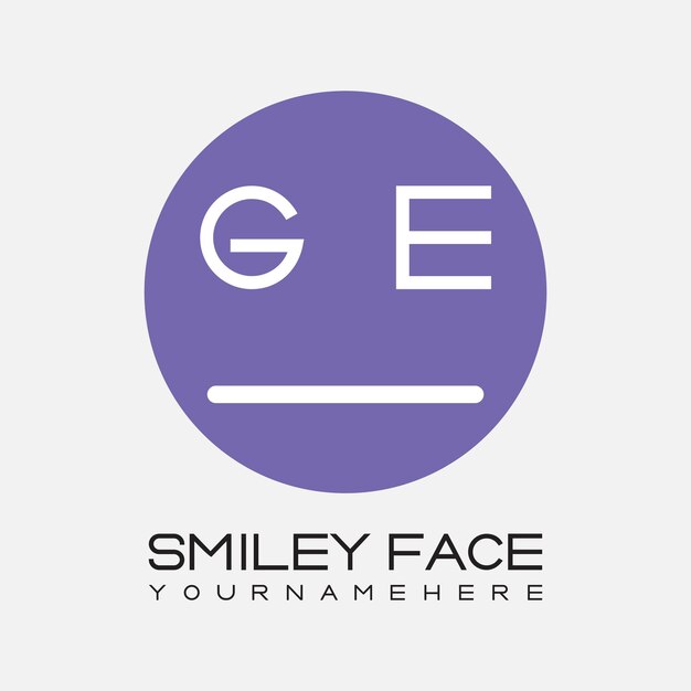 Monograma inicial de GE para el logotipo de la cara sonriente con diseño de estilo circular