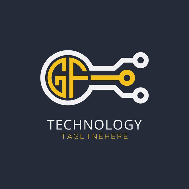 Monograma inicial de GF para el logotipo tecnológico con diseño de estilo circular