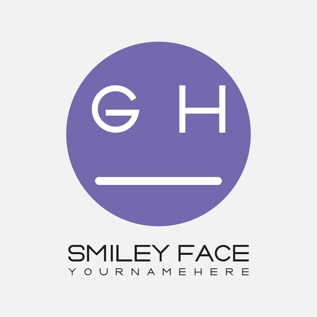 Monograma inicial GH para el logotipo de la cara sonriente con diseño de estilo circular