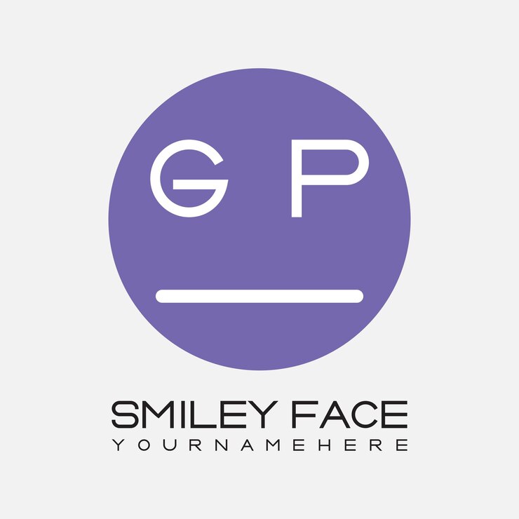 Vector monograma inicial de gp para el logotipo de la cara sonriente con diseño de estilo circular