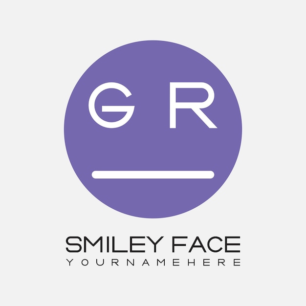 Monograma inicial de GR para el logotipo de la cara sonriente con diseño de estilo circular