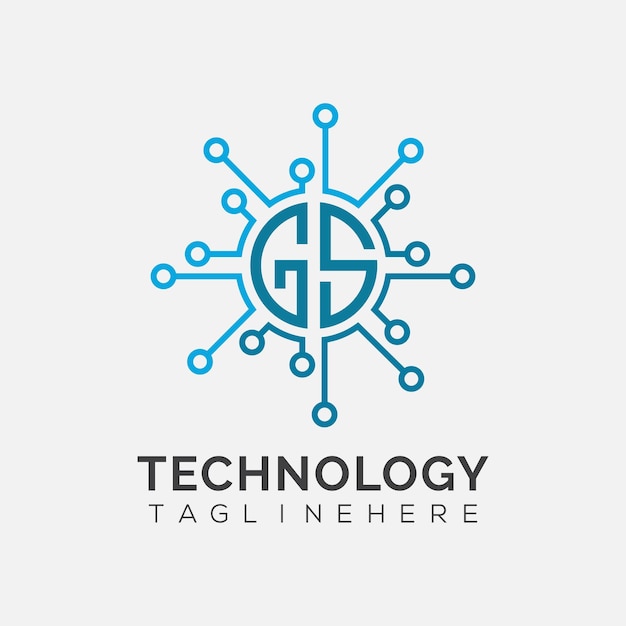 Monograma inicial de GS para el logotipo tecnológico con diseño de estilo circular