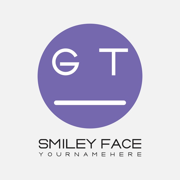 Monograma inicial GT para el logotipo de la cara sonriente con diseño de estilo circular