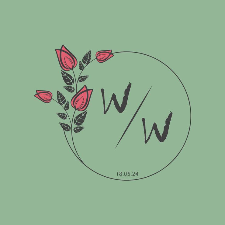 Vector monograma inicial de la guerra mundial algunas rosas círculo de boda con diseño creativo