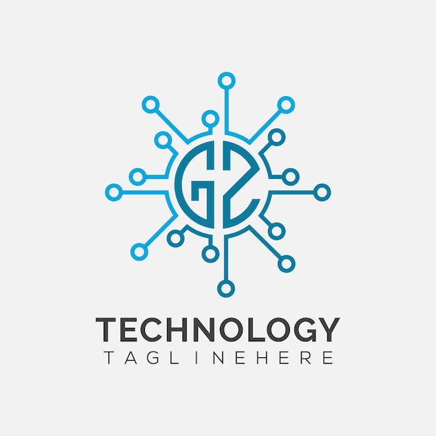 Monograma inicial GZ para el logotipo tecnológico con diseño de estilo circular