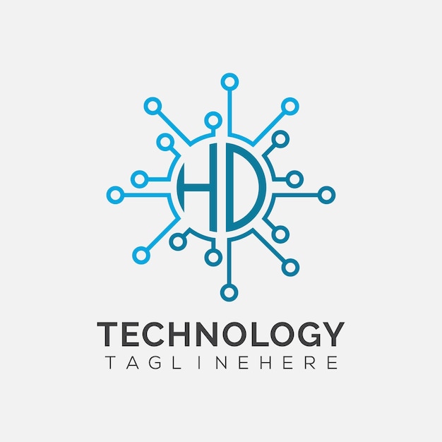 Monograma inicial HD para el logotipo tecnológico con diseño de estilo círculo