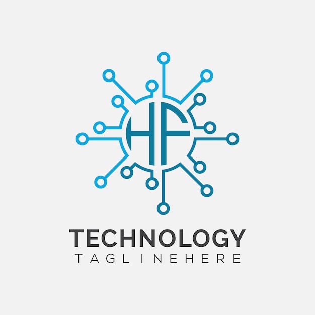 Monograma inicial HF para el logotipo tecnológico con diseño de estilo circular