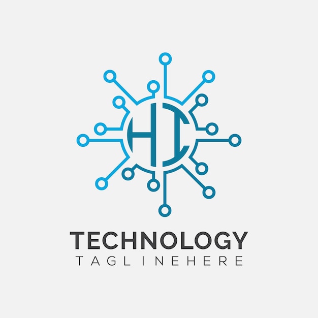 Monograma inicial HI para el logotipo tecnológico con diseño de estilo circular