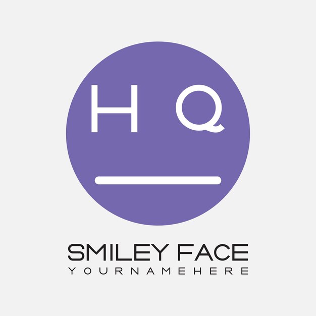 Monograma inicial de HQ para el logotipo de la cara sonriente con diseño de estilo circular